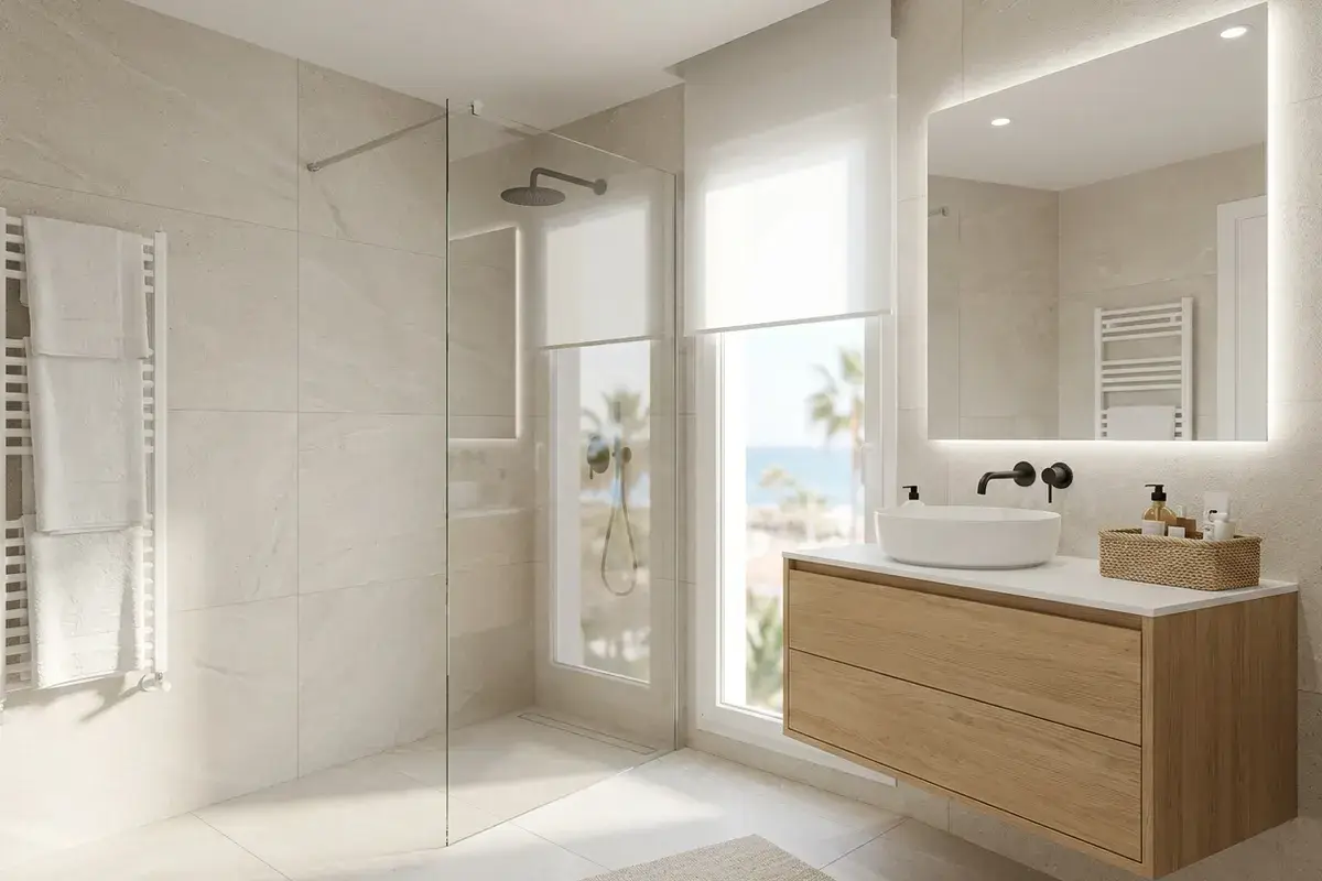 Baño reformado luminoso en un apartamento de Guardamar del Segura, Alicante