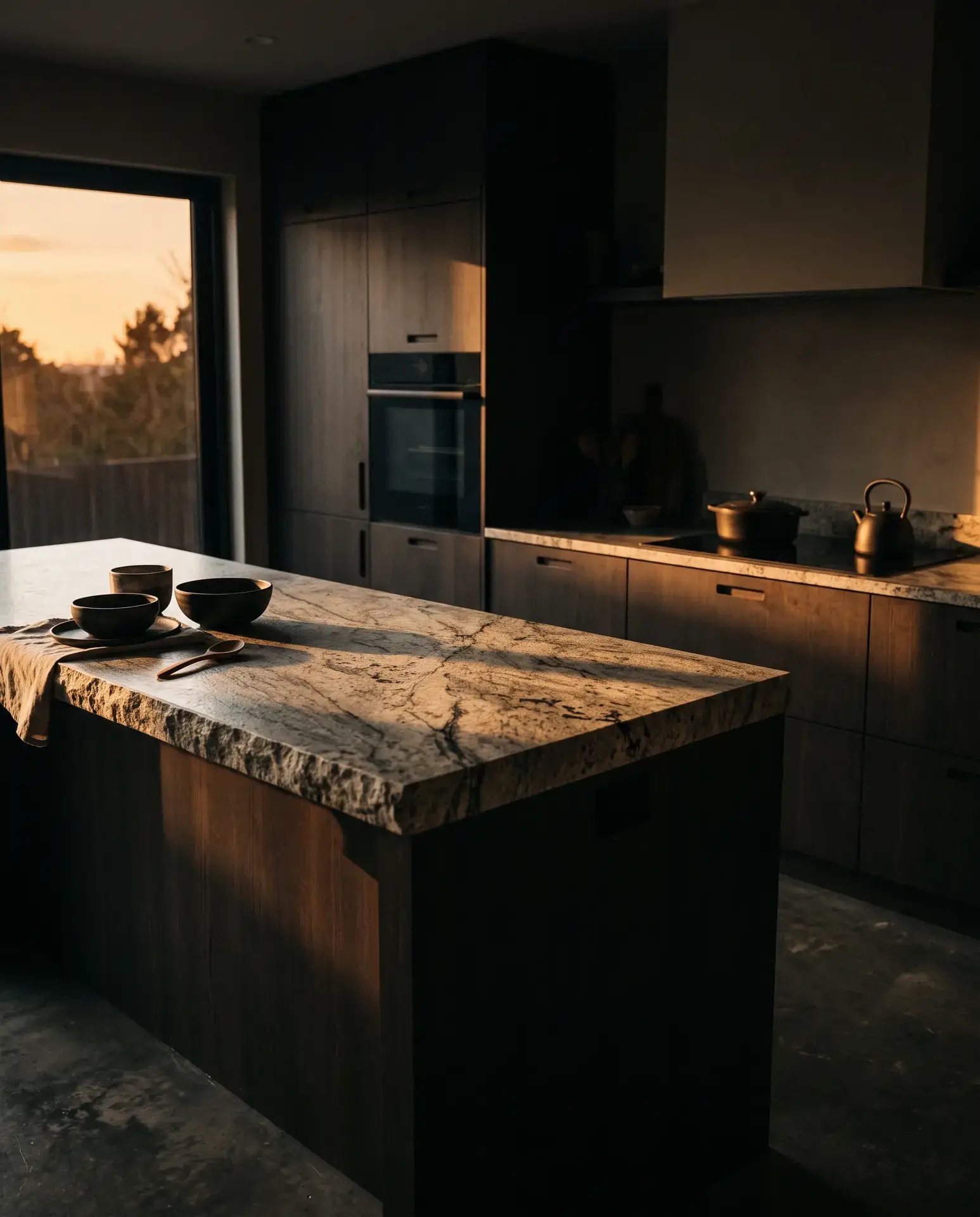 Cocina reformada con encimera de mármol