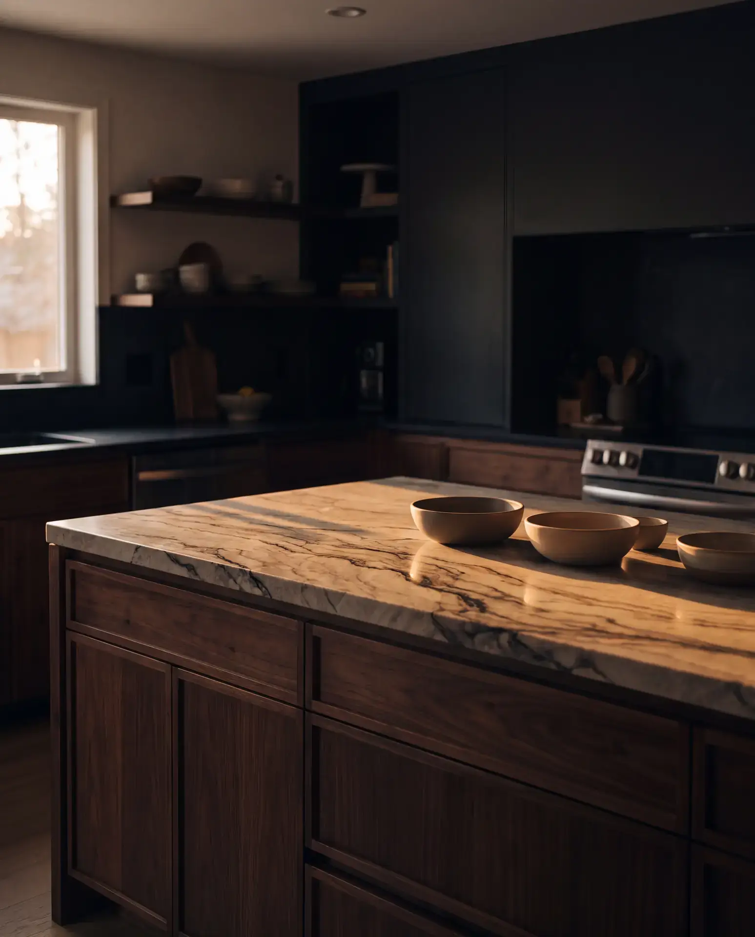 Cocina reformada en madera con isla en una vivienda de Sant Joan d'Alacant